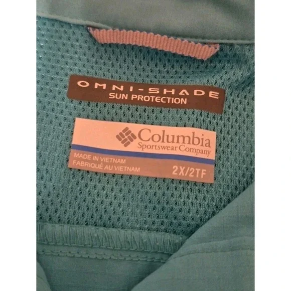 Columbia PFG Omni-Shade Women's 2X/2TF Blue Button Vented Shirt Zip Pockets - Picture 2 of 4